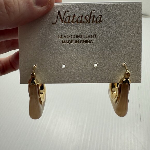 Natasha Blush Resin Gold Hoop Earrings Statement Chunky Retro Acrylic Jewelry - Picture 3 of 3
